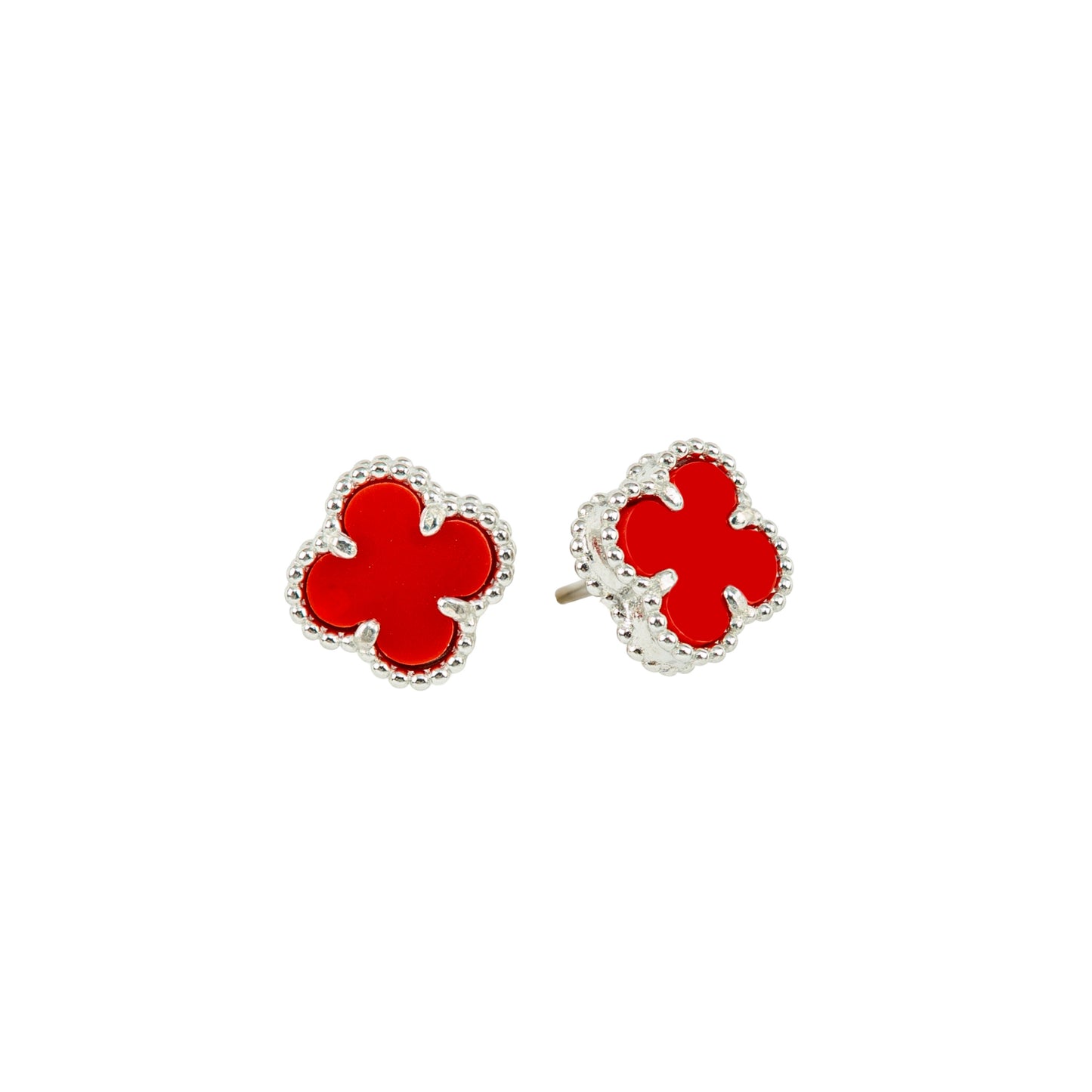 Classic Red Agate Clover Stud Earrings | 925 Sterling Silver
