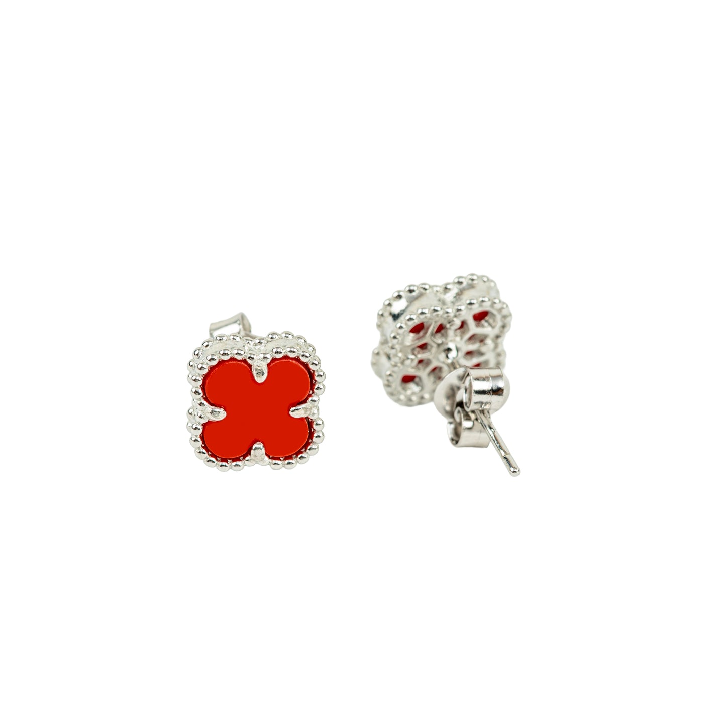 Classic Red Agate Clover Stud Earrings | 925 Sterling Silver