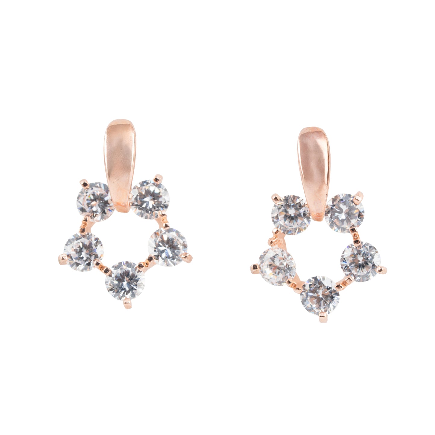 Delicate Crystal Star J-Hoop Earrings | Rose Gold Polish