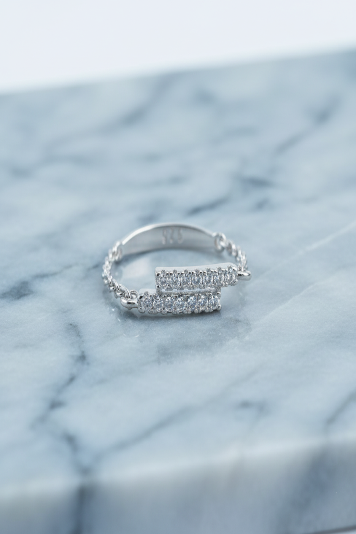 Modern Pavé Bar Double Chain Ring | 925 Sterling Silver