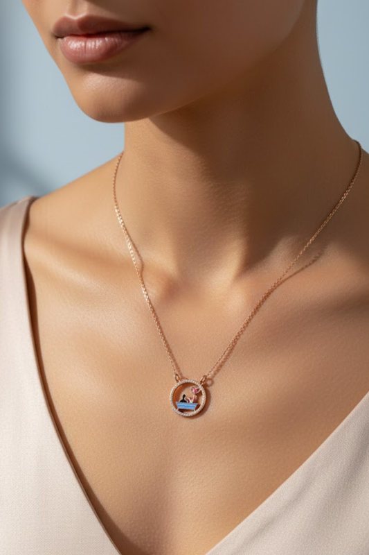Rose Gold "Love Story" Couple on Bench Necklace | 925 Sterling Silver