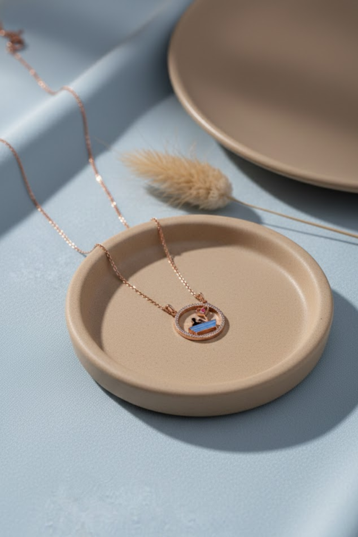 Rose Gold "Love Story" Couple on Bench Necklace | 925 Sterling Silver