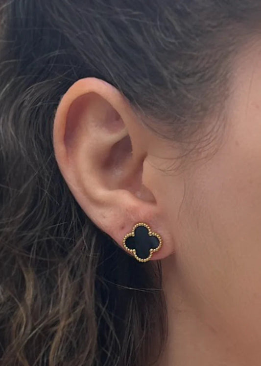 Classic Black Onyx Clover Stud Earrings | 925 Sterling Silver