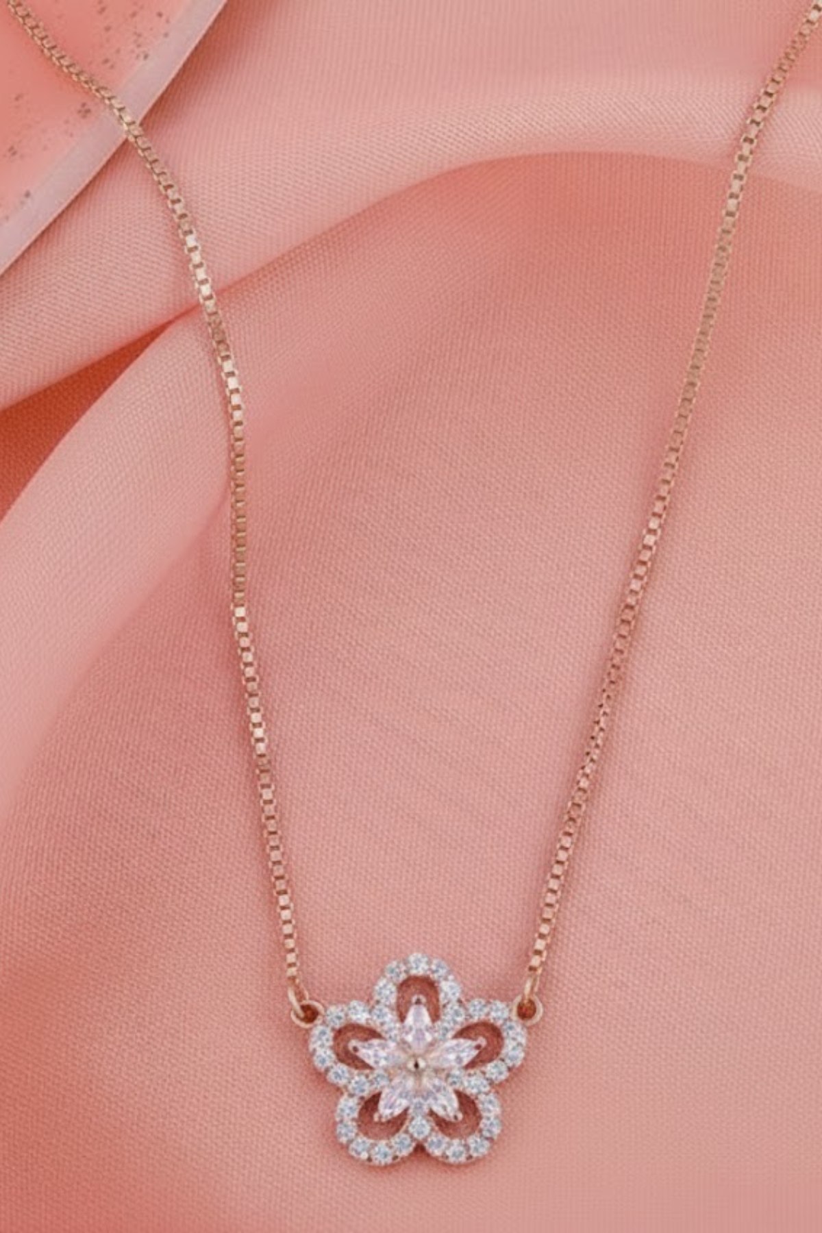 Rose Gold Crystal Floral Halo Necklace | 925 Sterling Silver