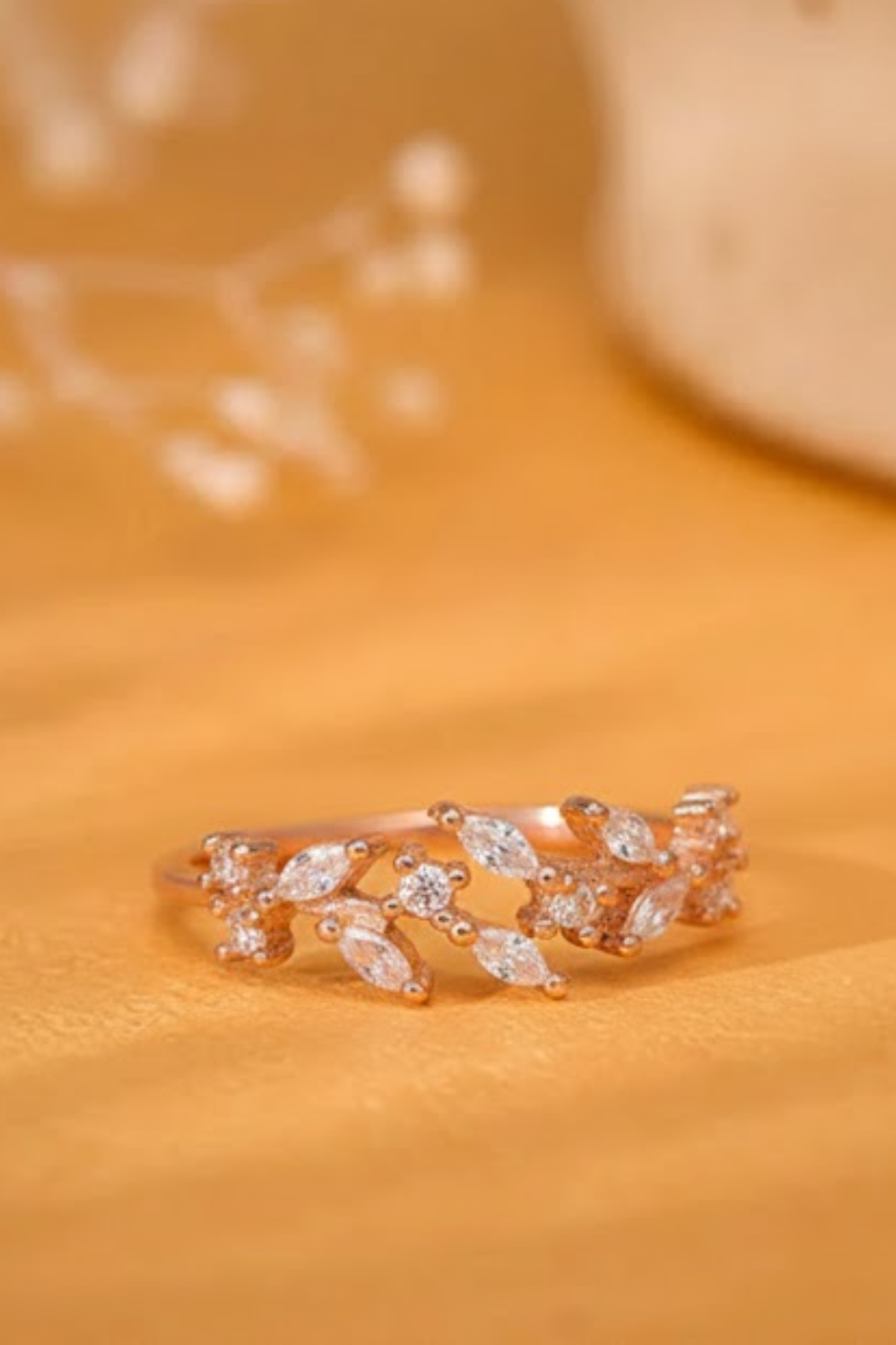 Rose Gold Crystal Olive Branch Ring | 925 Sterling Silver