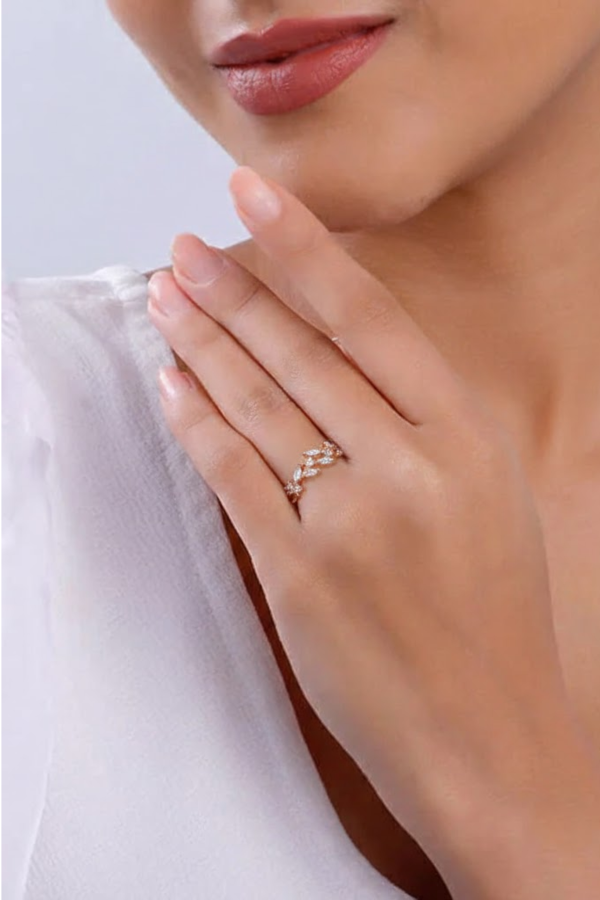 Rose Gold Crystal Olive Branch Ring | 925 Sterling Silver