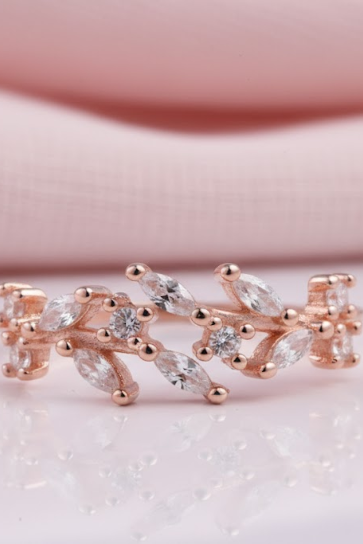 Rose Gold Crystal Olive Branch Ring | 925 Sterling Silver