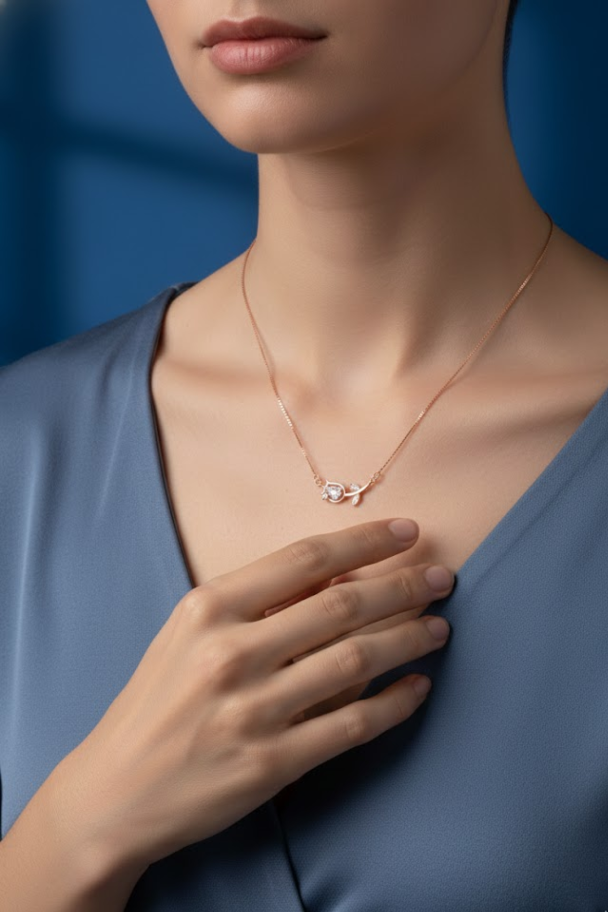 Rose Gold Crystal Tulip Bar Necklace | 925 Sterling Silver