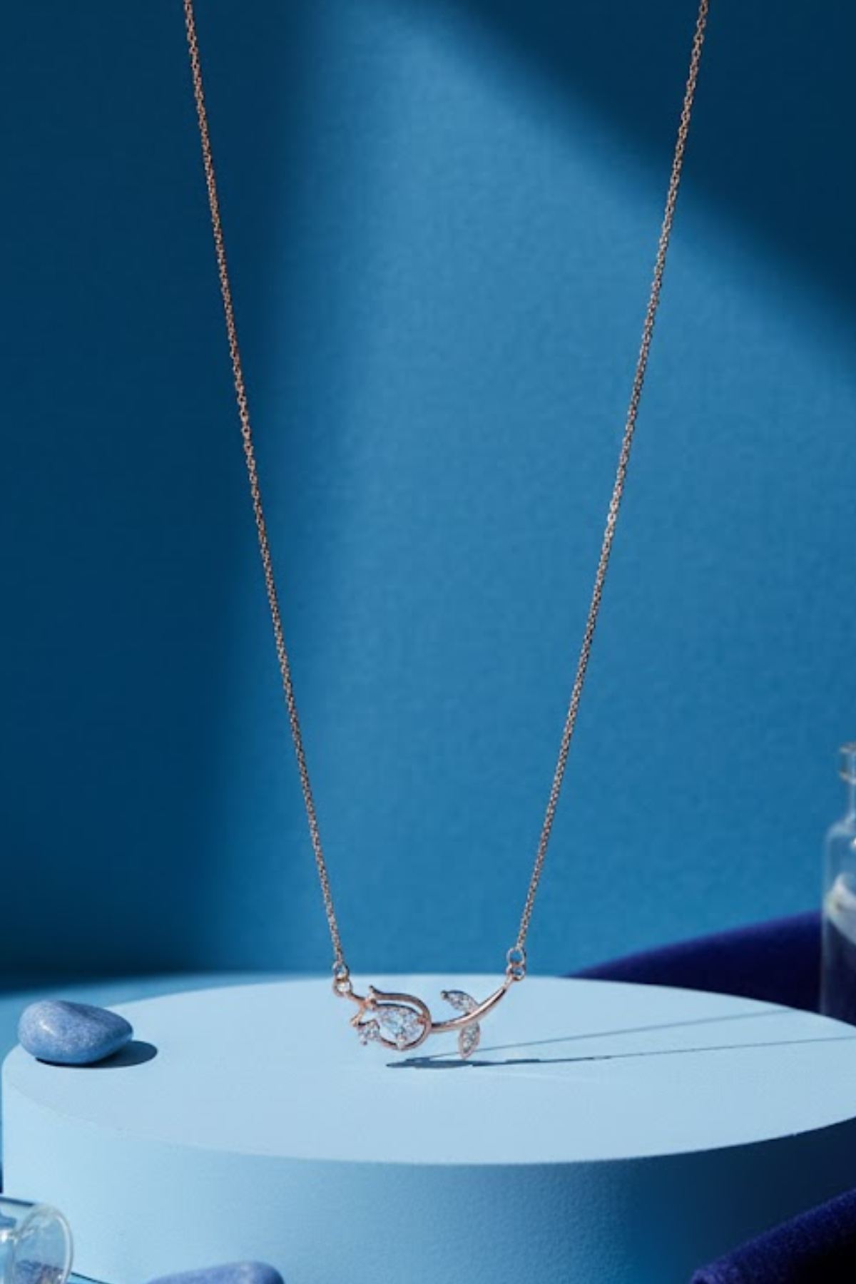 Rose Gold Crystal Tulip Bar Necklace | 925 Sterling Silver