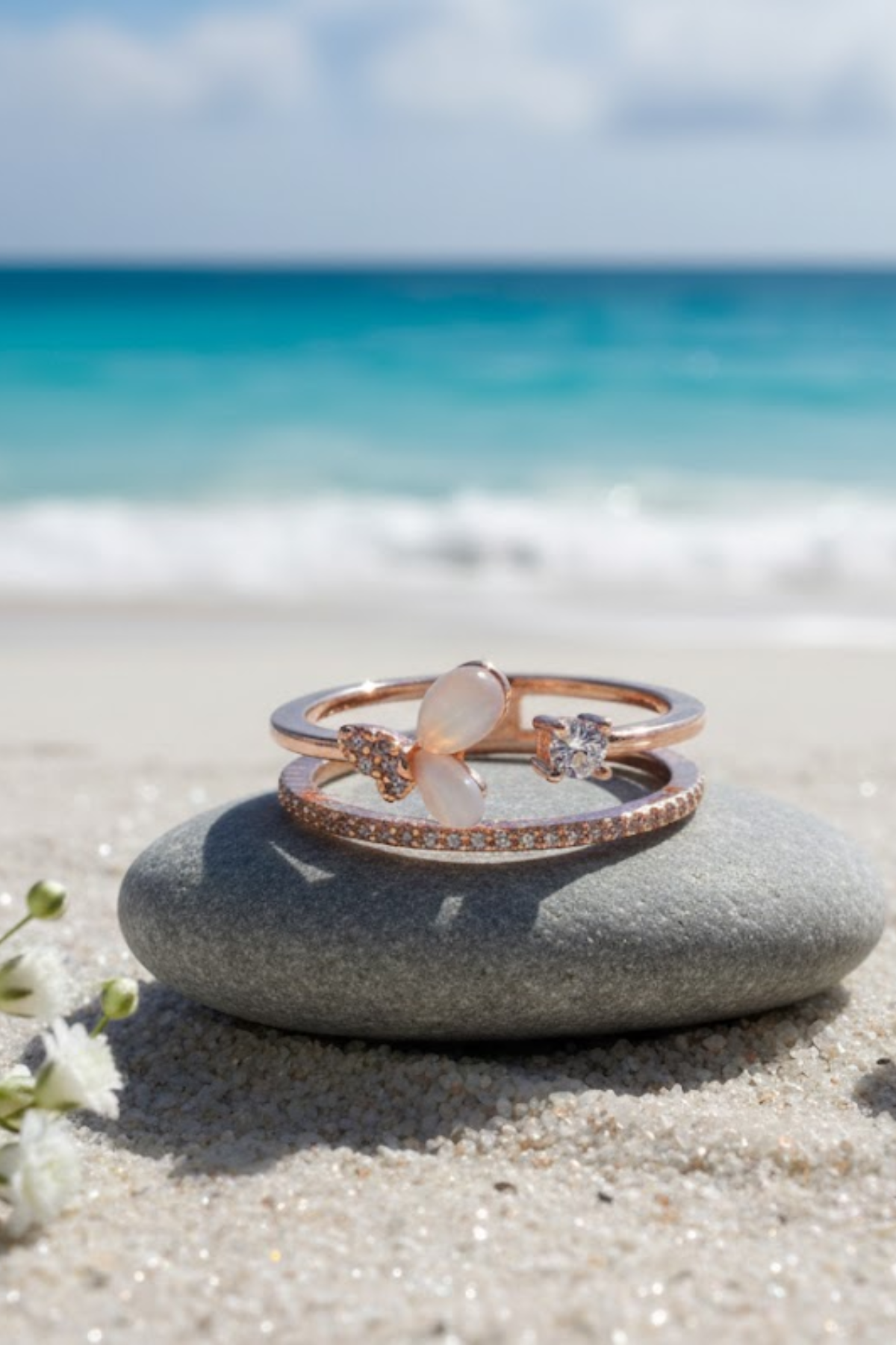 Rose Gold Crystal & Pearlescent Butterfly Ring | 925 Sterling Silver