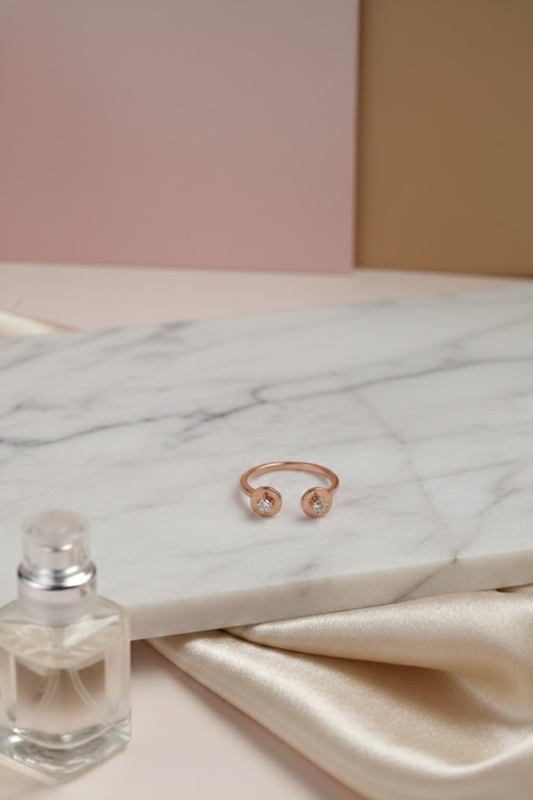Rose Gold Dual Stellar Open Cuff Ring | Minimalist Crystal Wrap Ring