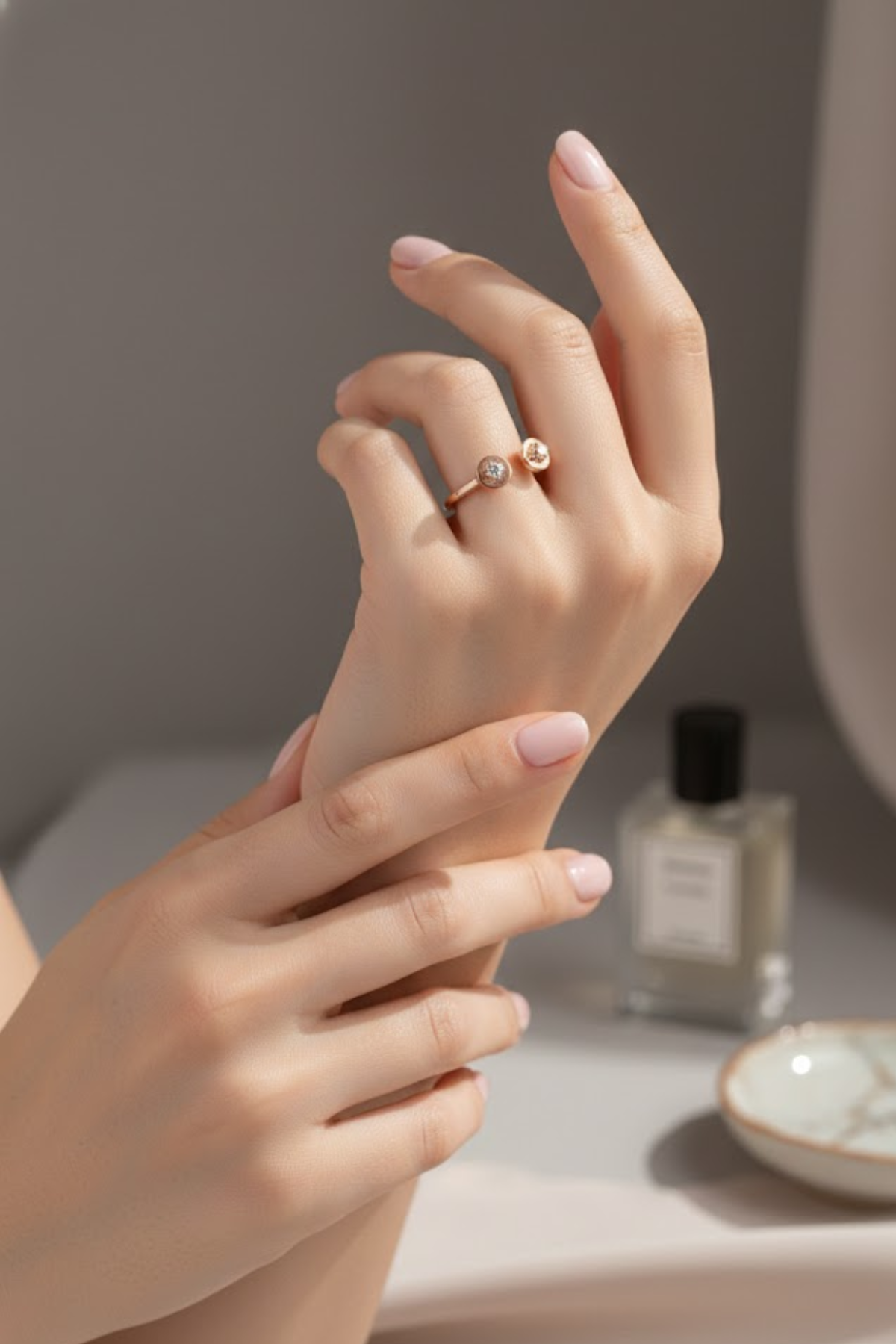 Rose Gold Dual Stellar Open Cuff Ring | Minimalist Crystal Wrap Ring