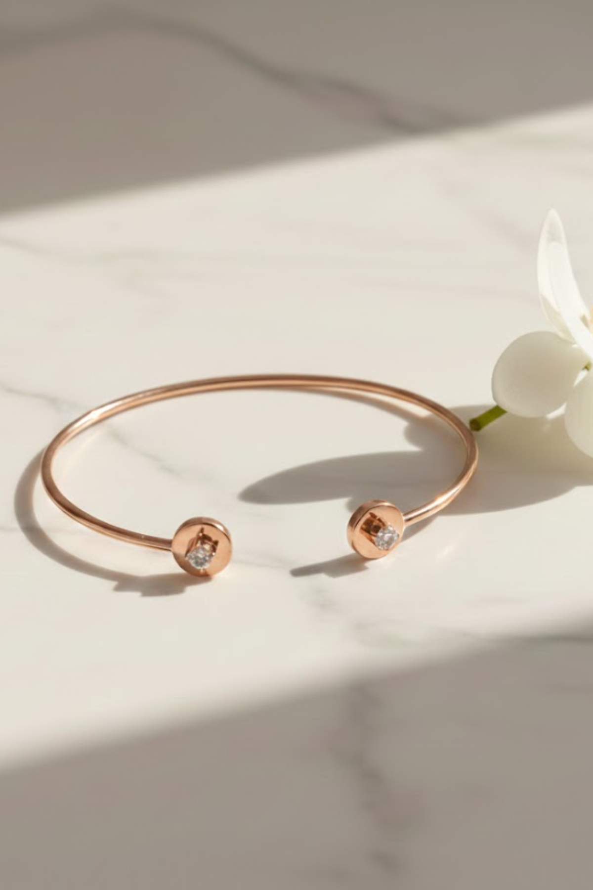 Rose Gold Dual Solitaire Open Cuff Bangle | 925 Sterling Silver