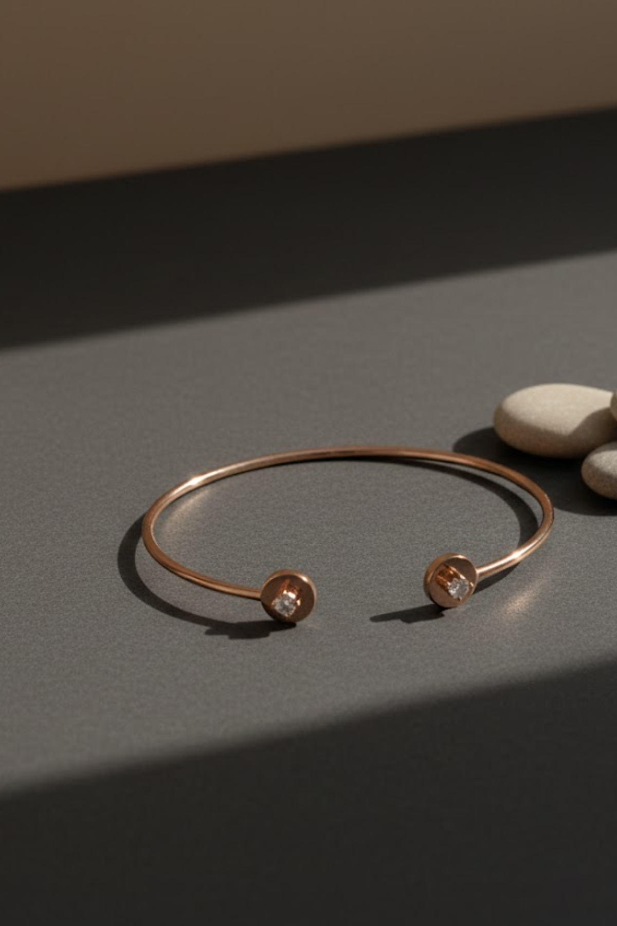 Rose Gold Dual Solitaire Open Cuff Bangle | 925 Sterling Silver