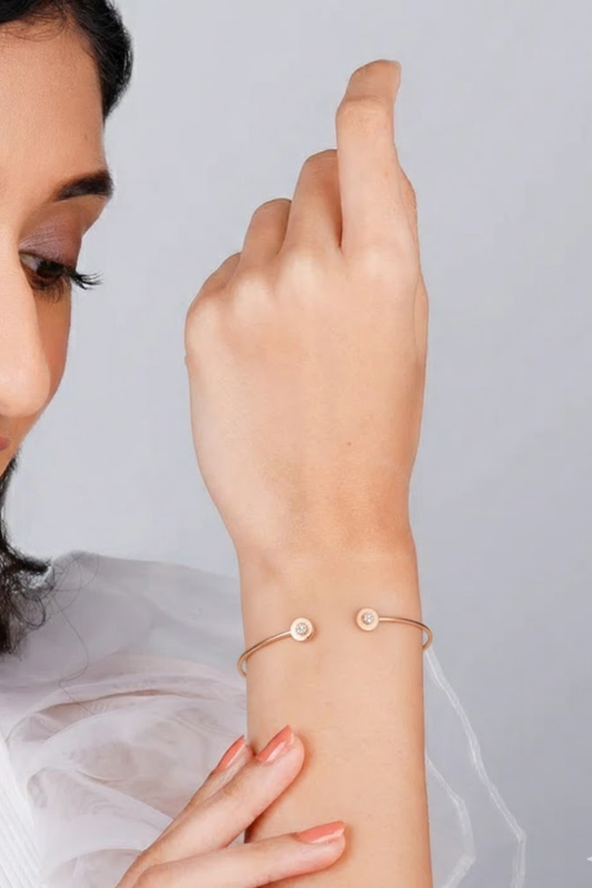 Rose Gold Dual Solitaire Open Cuff Bangle | 925 Sterling Silver