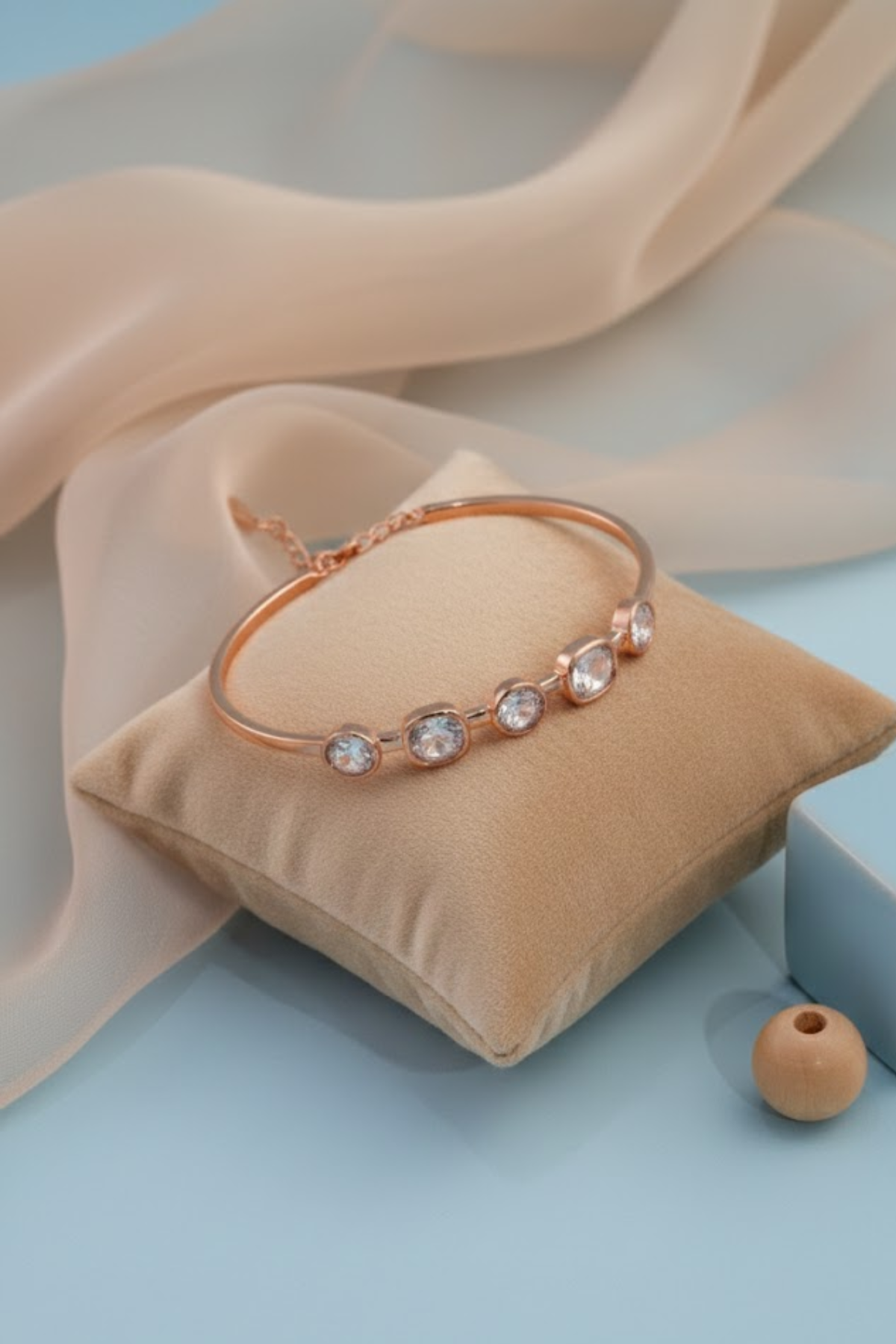 Rose Gold Five-Stone Crystal Flexi-Bangle | 925 Sterling Silver