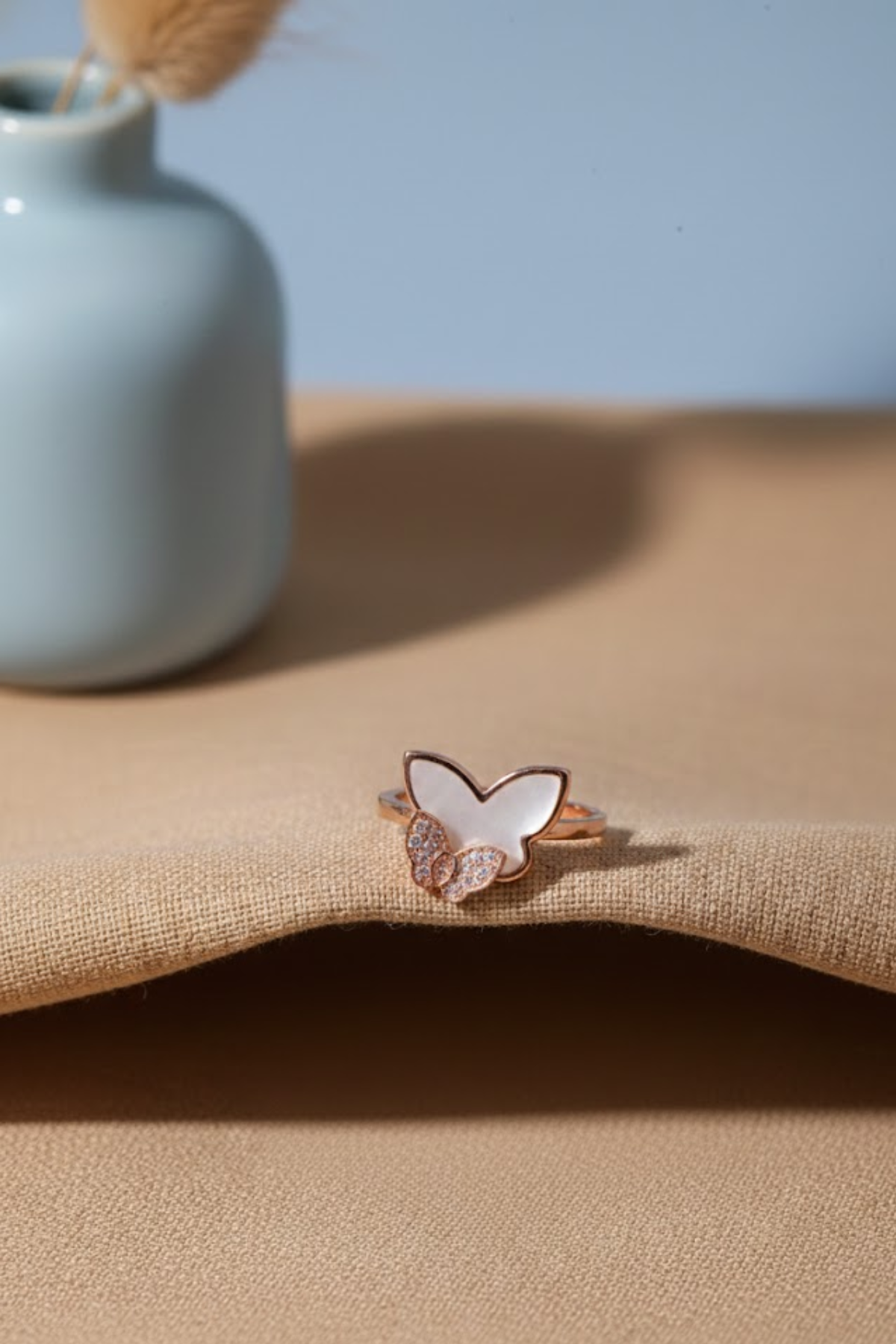Rose Gold Mother of Pearl & Crystal Butterfly Ring | 925 Sterling Silver