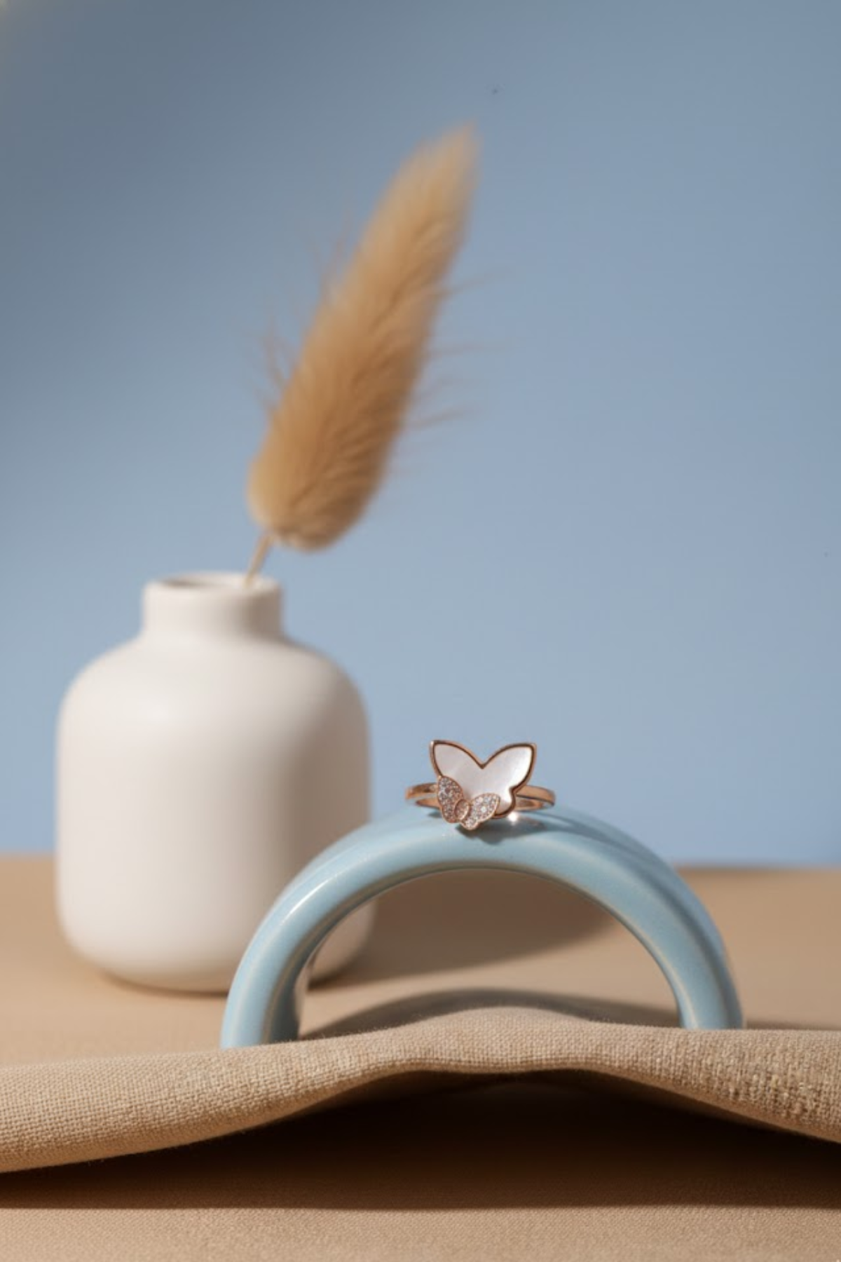 Rose Gold Mother of Pearl & Crystal Butterfly Ring | 925 Sterling Silver