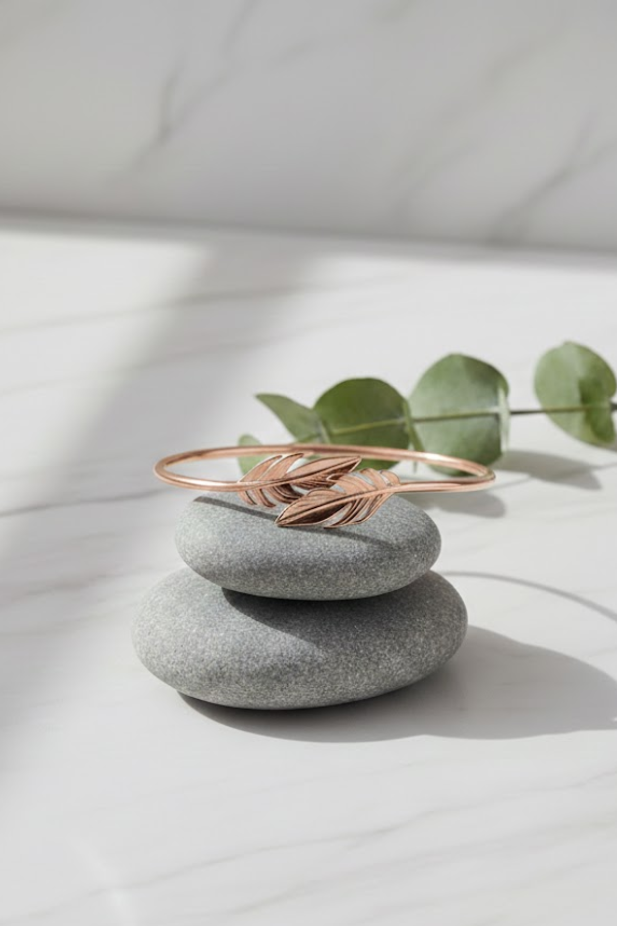 Rose Gold Twin Feather Adjustable Cuff Bangle | 925 Sterling Silver