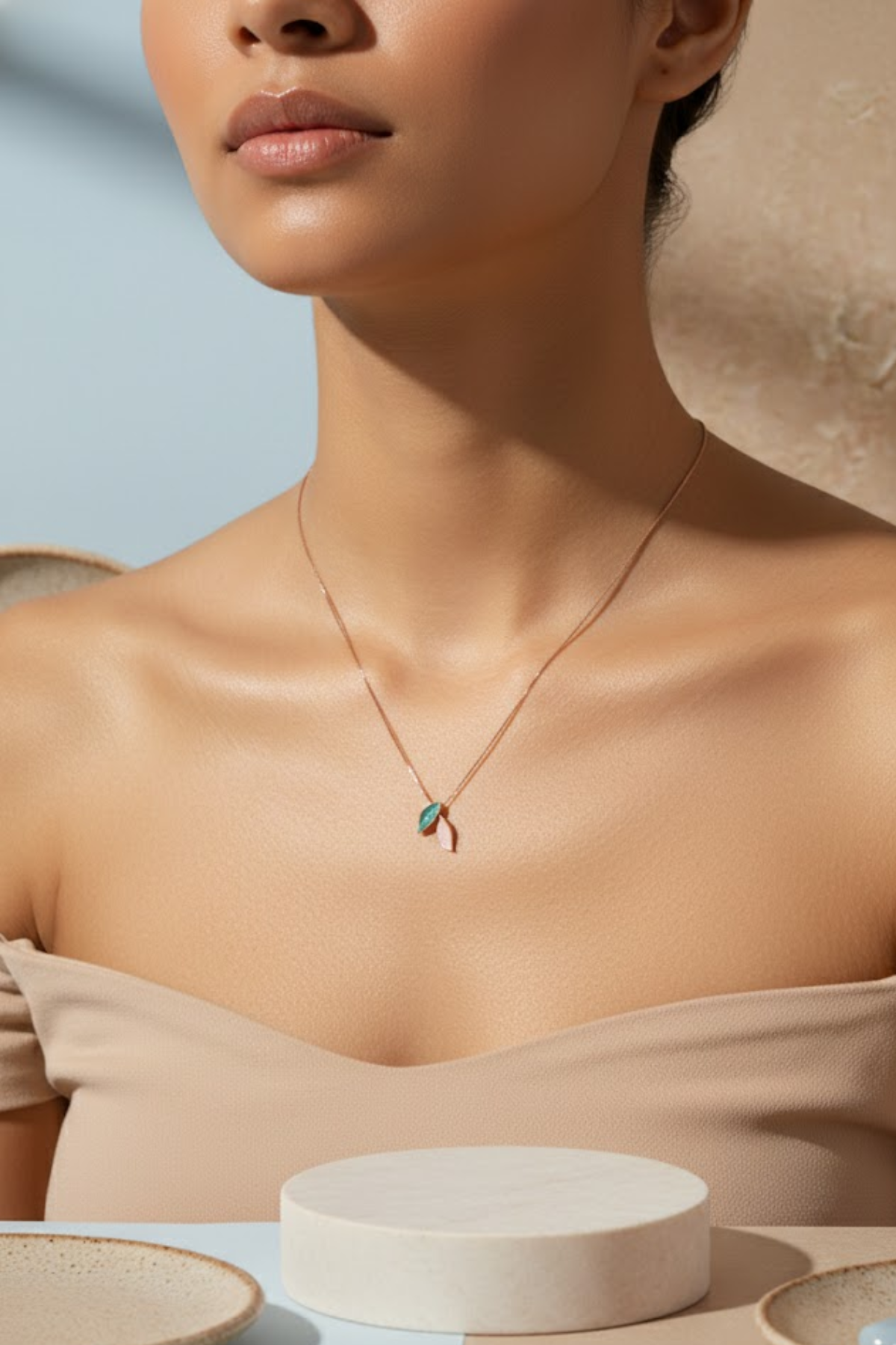 Rose Gold & Black Enamel Twin Leaf Necklace | 925 Sterling Silver