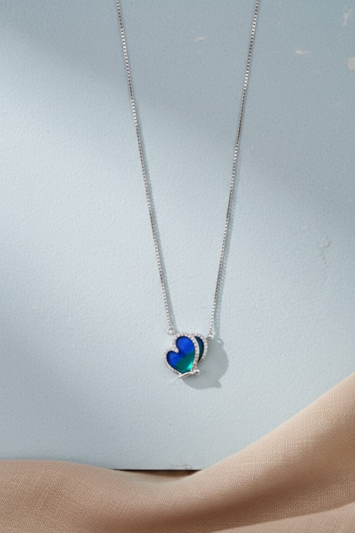 Silver Blue & Green Enamel Butterfly Necklace | 925 Sterling Silver