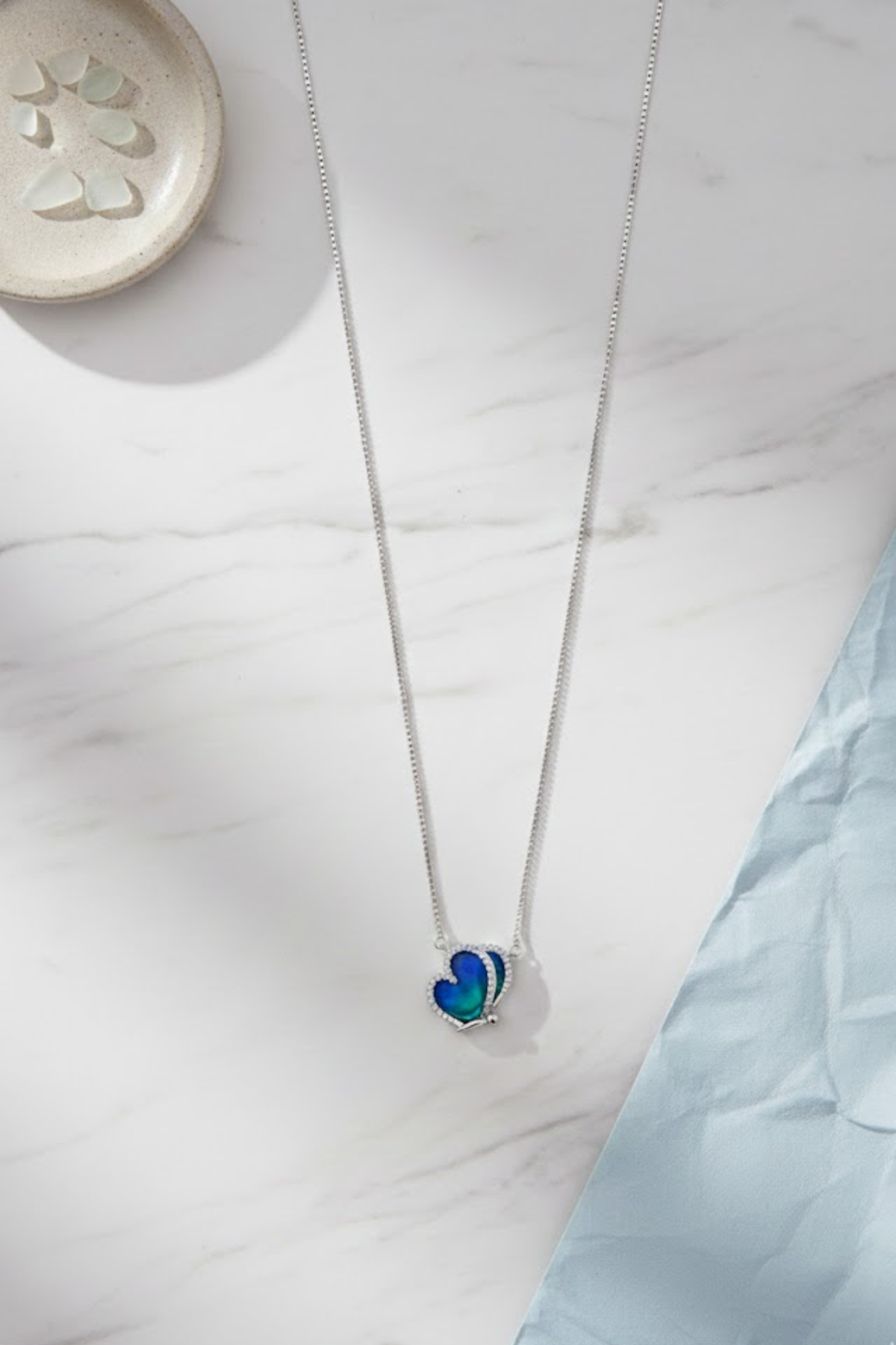 Silver Blue & Green Enamel Butterfly Necklace | 925 Sterling Silver