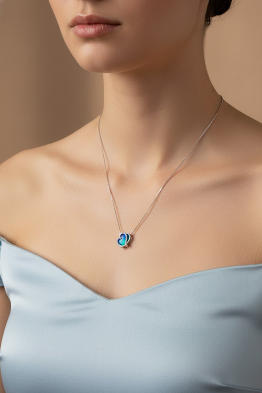 Silver Blue & Green Enamel Butterfly Necklace | 925 Sterling Silver