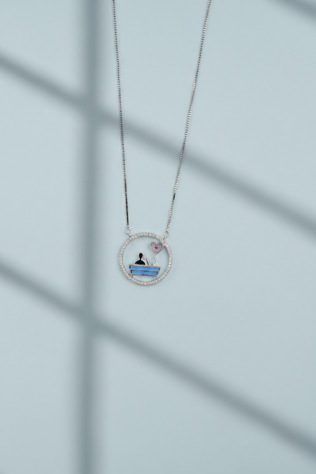 Silver "Love Story" Couple on Bench Necklace | 925 Sterling Silver