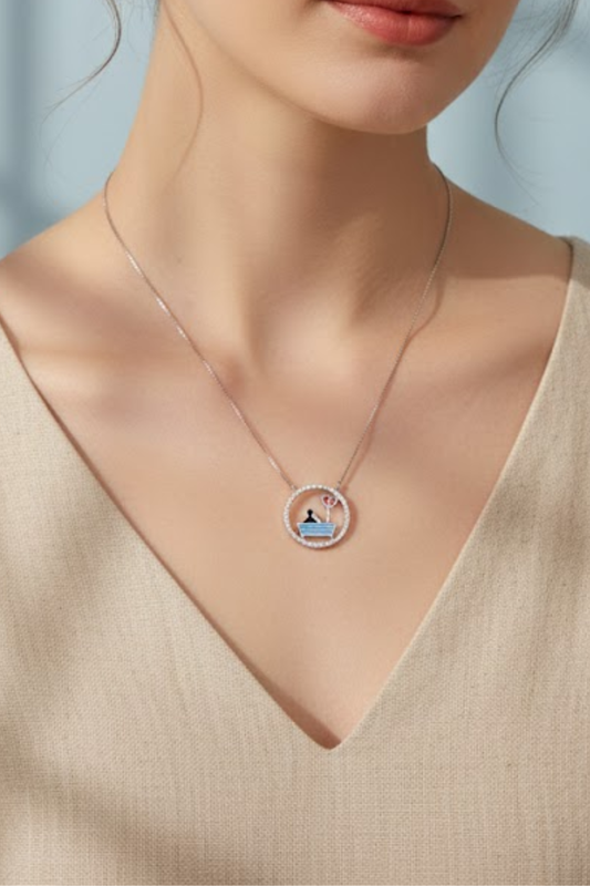 Silver "Love Story" Couple on Bench Necklace | 925 Sterling Silver
