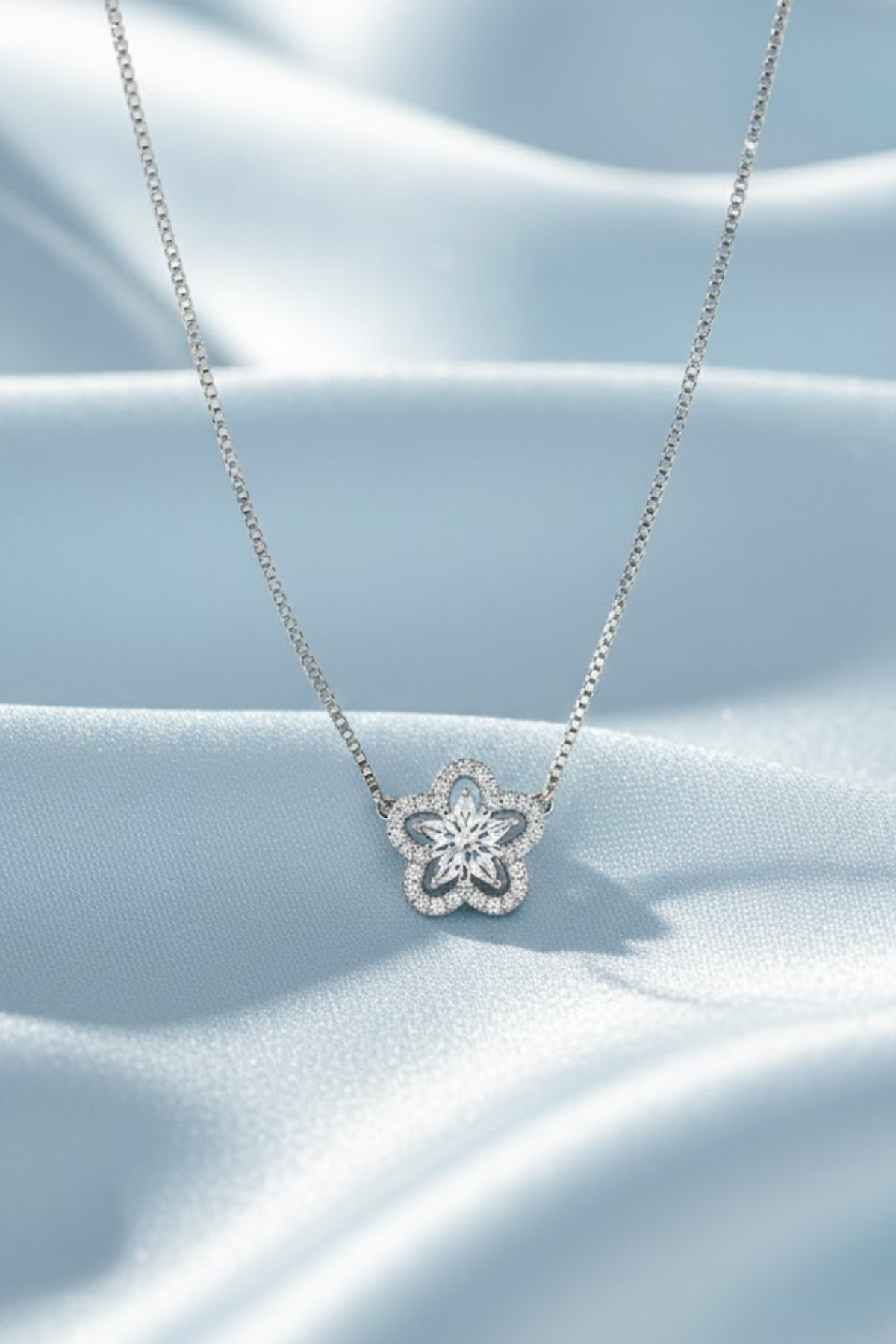 Silver Crystal Floral Halo Necklace | 925 Sterling Silver