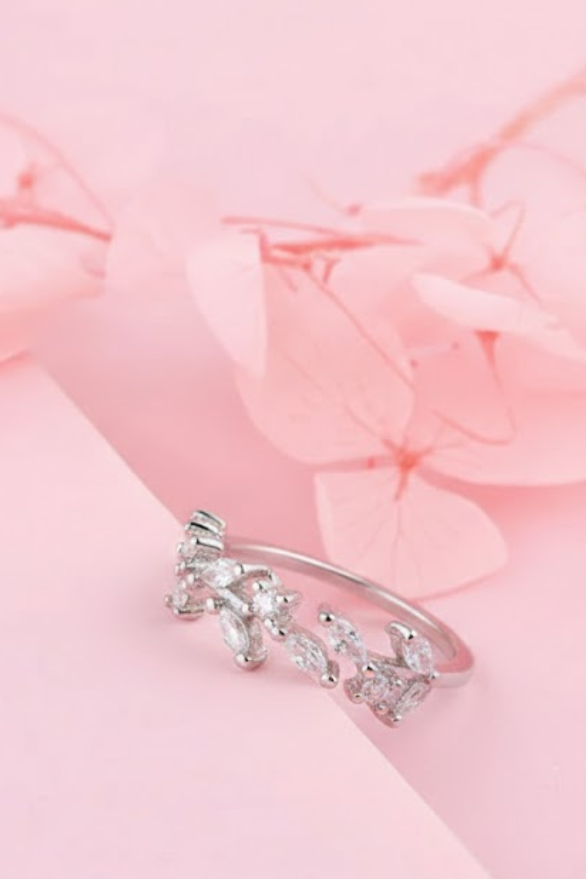 Silver Crystal Olive Branch Ring | 925 Sterling Silver