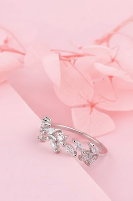 Silver Crystal Olive Branch Ring | 925 Sterling Silver