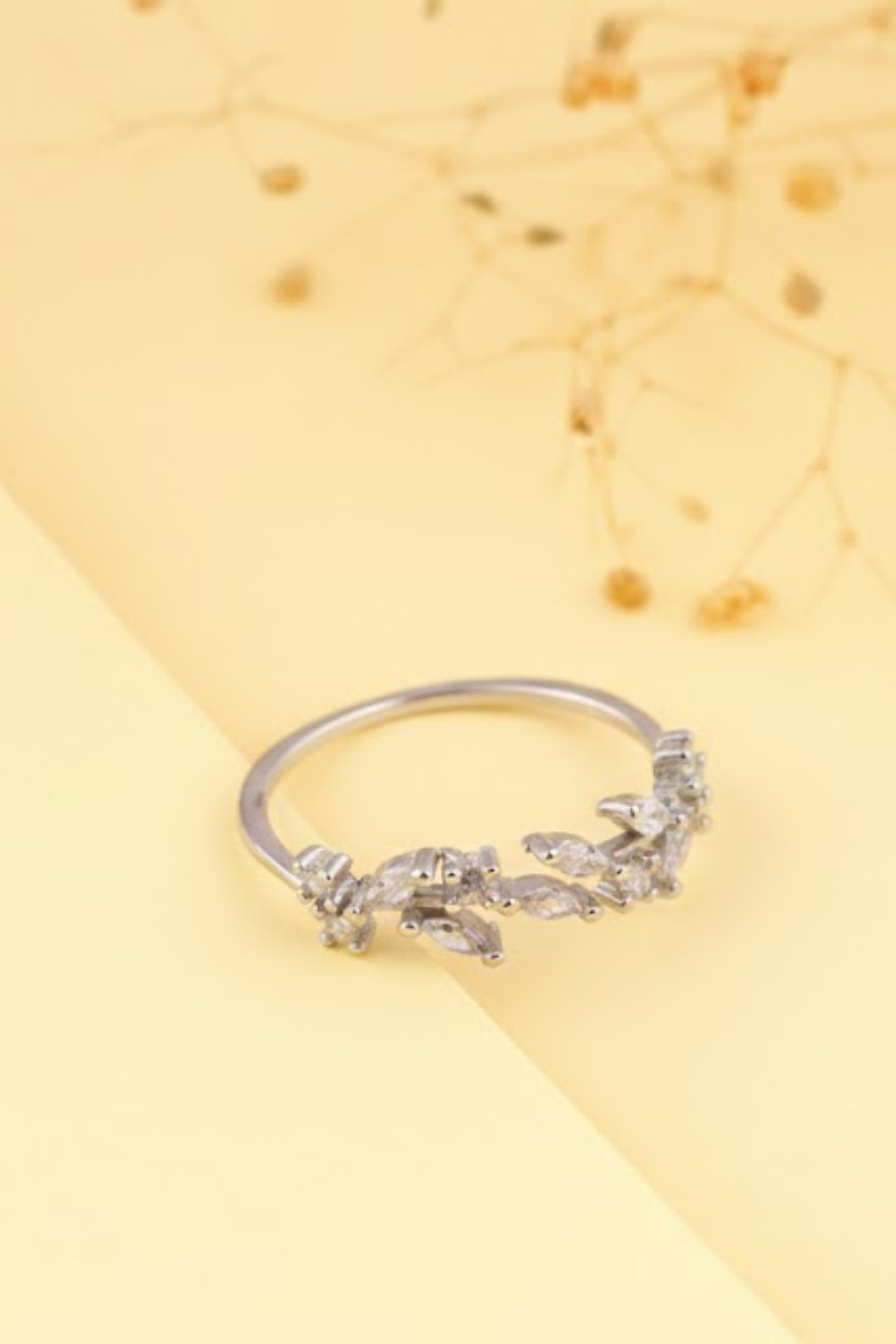 Silver Crystal Olive Branch Ring | 925 Sterling Silver