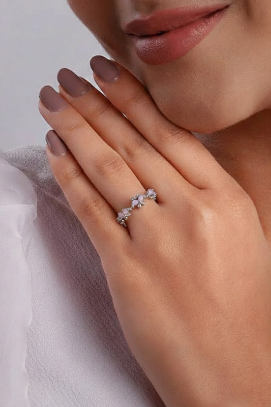 Silver Crystal Open Leaf Ring | 925 Sterling Silver