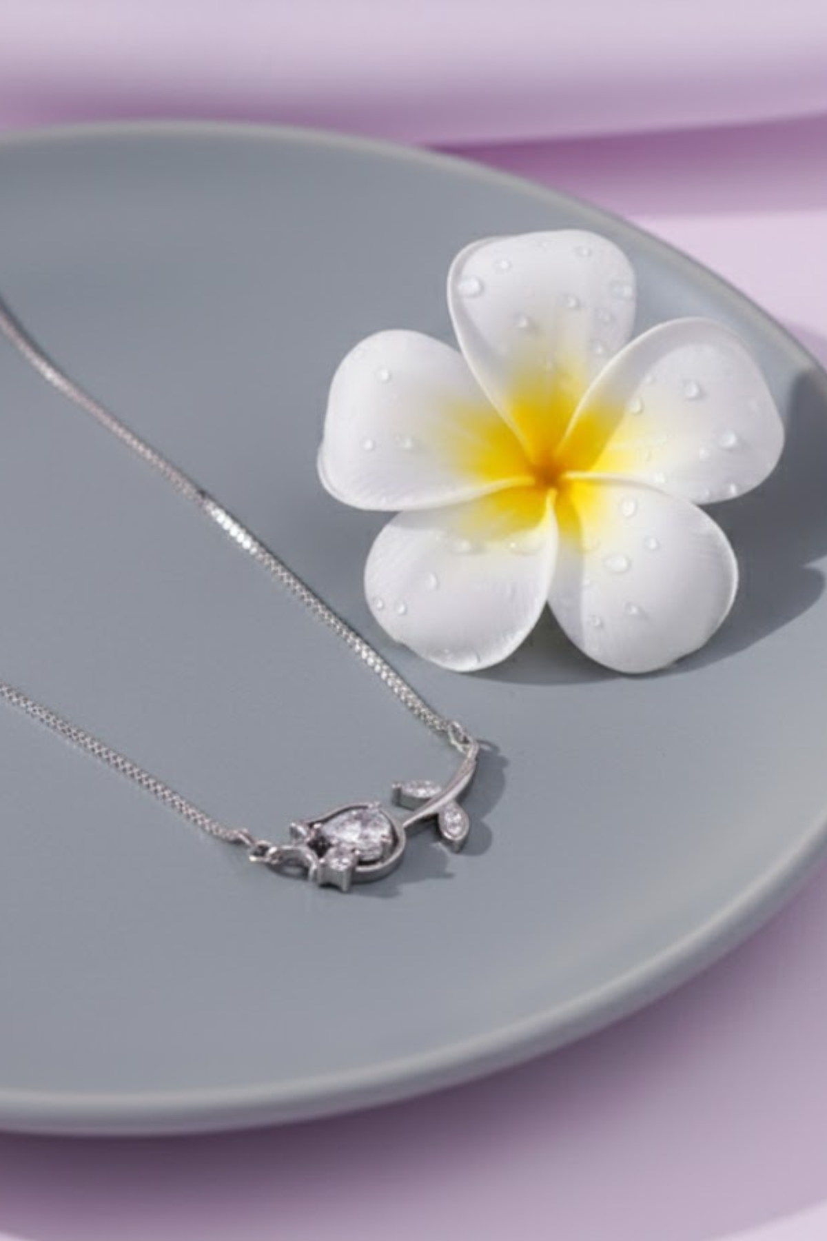 Silver Crystal Tulip Bar Necklace | 925 Sterling Silver