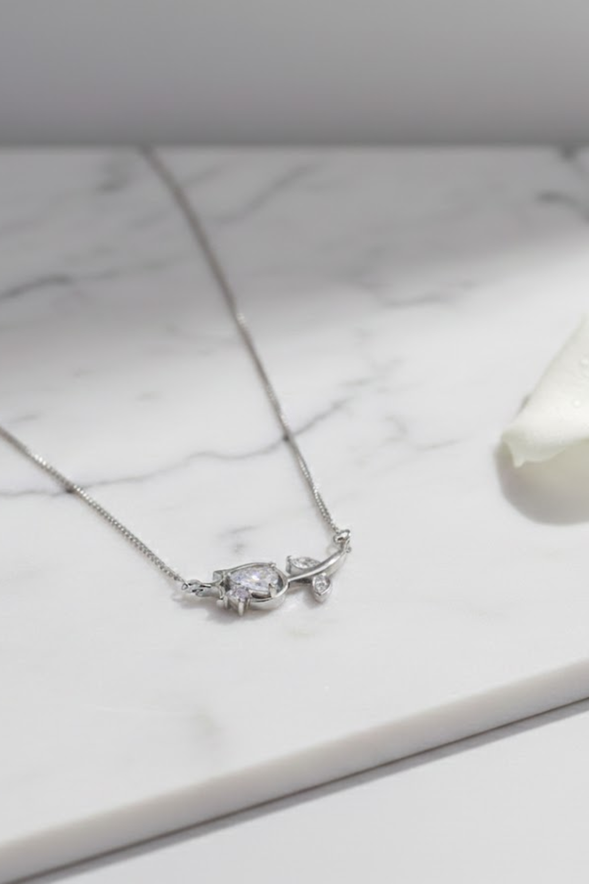 Silver Crystal Tulip Bar Necklace | 925 Sterling Silver