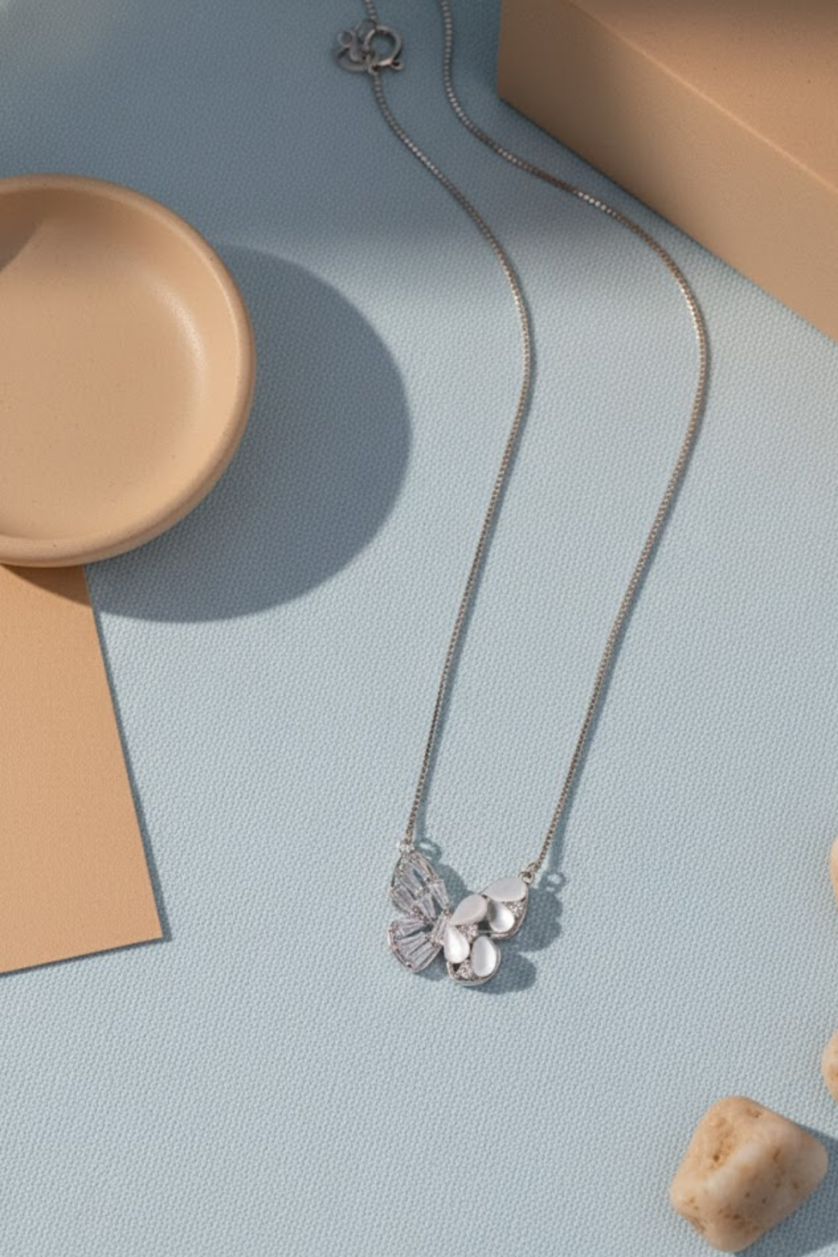 Silver Crystal & Pearlescent Butterfly Necklace | 925 Sterling Silver