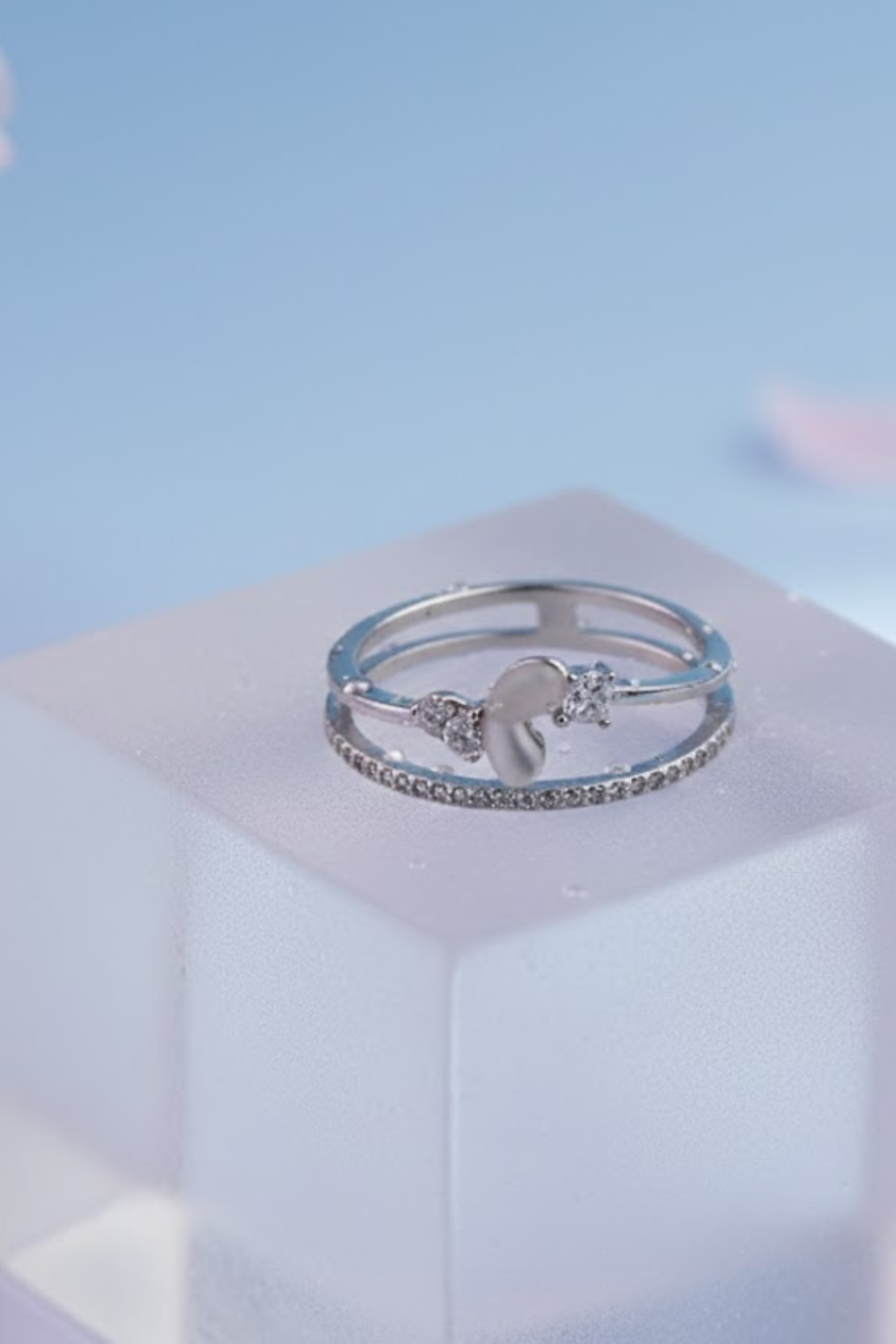 Silver Crystal & Pearlescent Butterfly Ring | 925 Sterling Silver