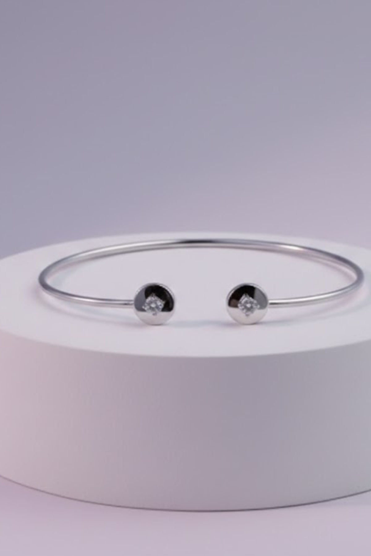 Silver Dual Solitaire Open Cuff Bangle | 925 Sterling Silver