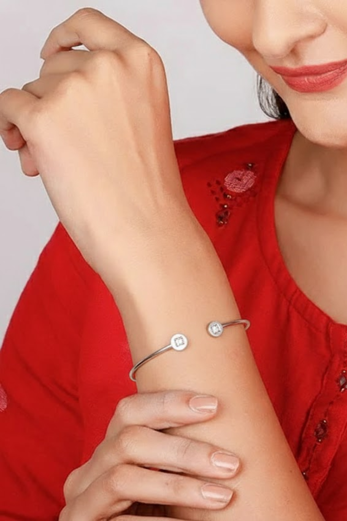 Silver Dual Solitaire Open Cuff Bangle | 925 Sterling Silver