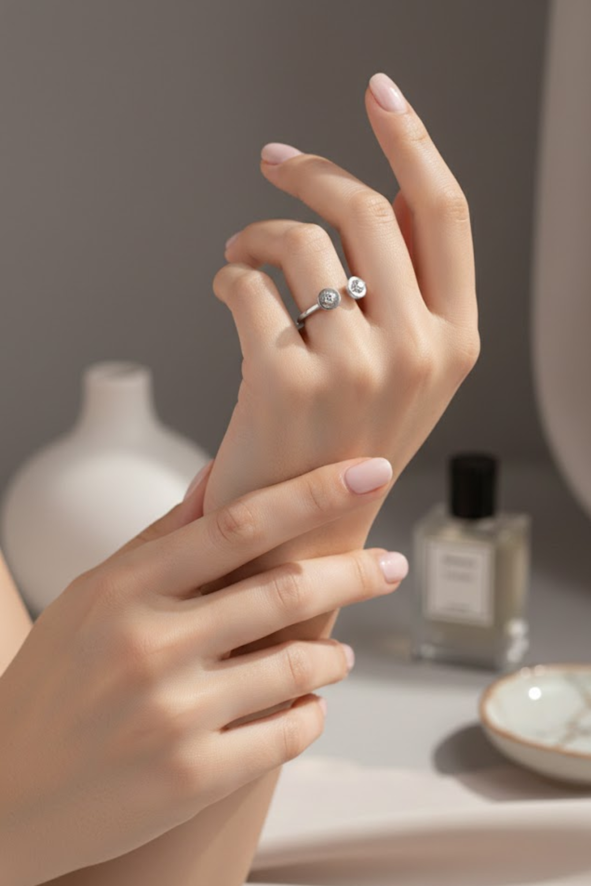 Silver Dual Stellar Open Cuff Ring | Minimalist Crystal Wrap Ring