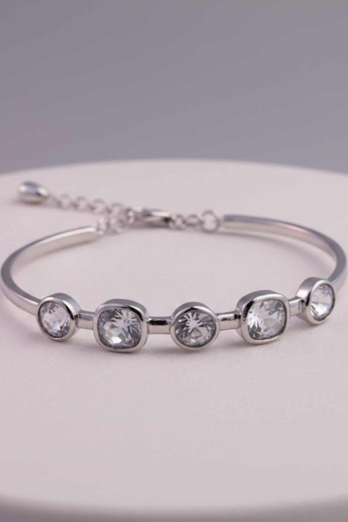 Silver Five-Stone Crystal Flexi-Bangle | 925 Sterling Silver