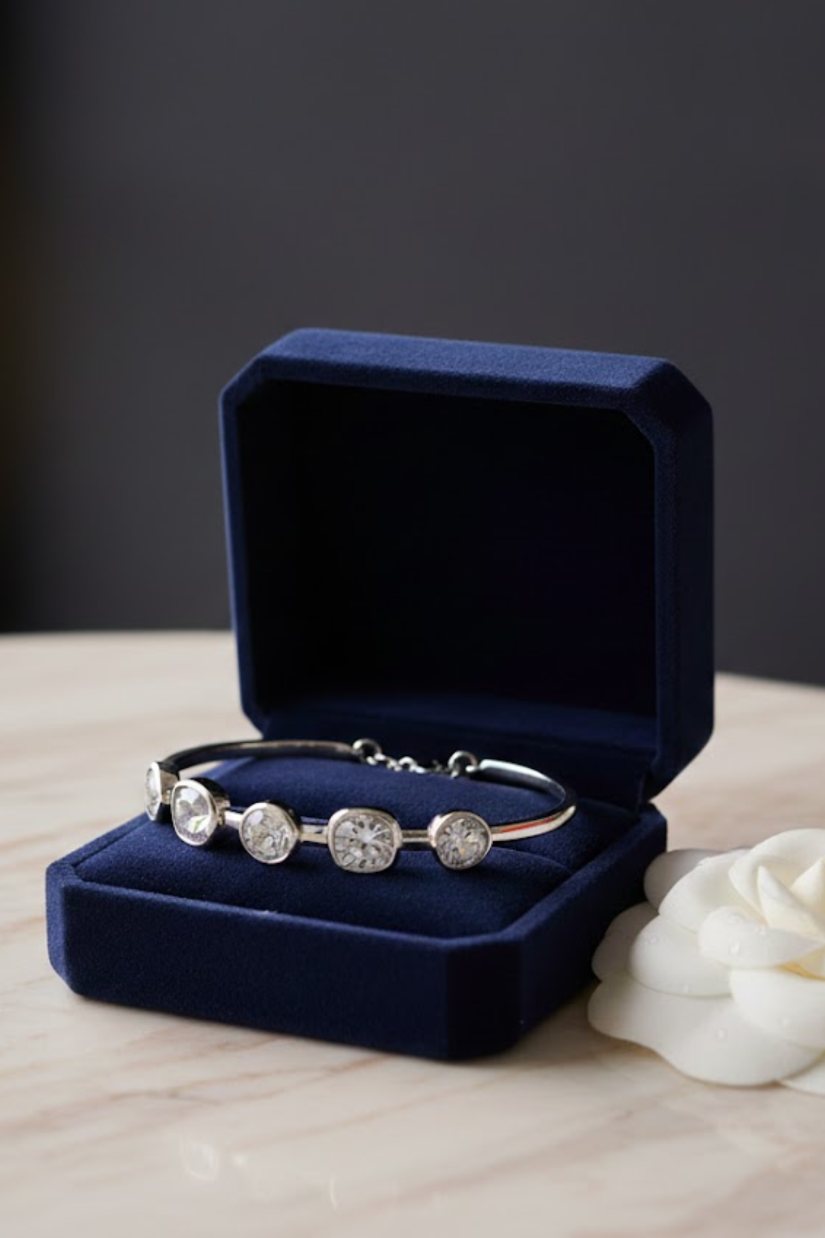 Silver Five-Stone Crystal Flexi-Bangle | 925 Sterling Silver