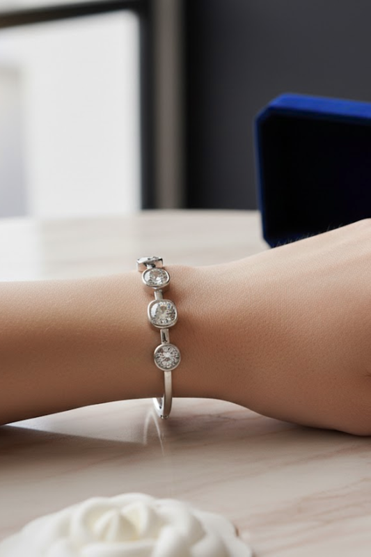 Silver Five-Stone Crystal Flexi-Bangle | 925 Sterling Silver