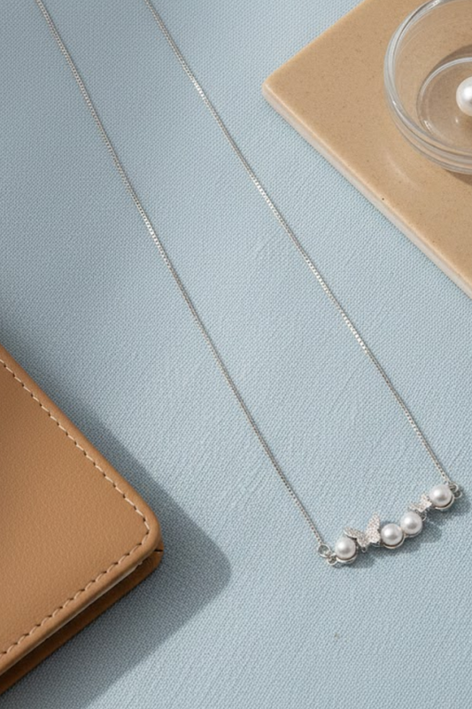 Silver Pearl & Butterfly Garland Necklace | 925 Sterling Silver