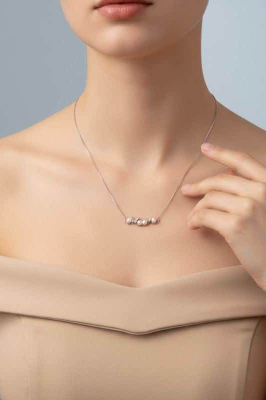 Silver Pearl & Butterfly Garland Necklace | 925 Sterling Silver