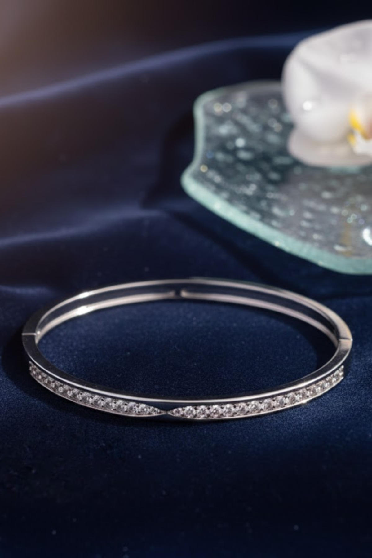 Silver Sleek Crystal Eternity Bangle | 925 Sterling Silver