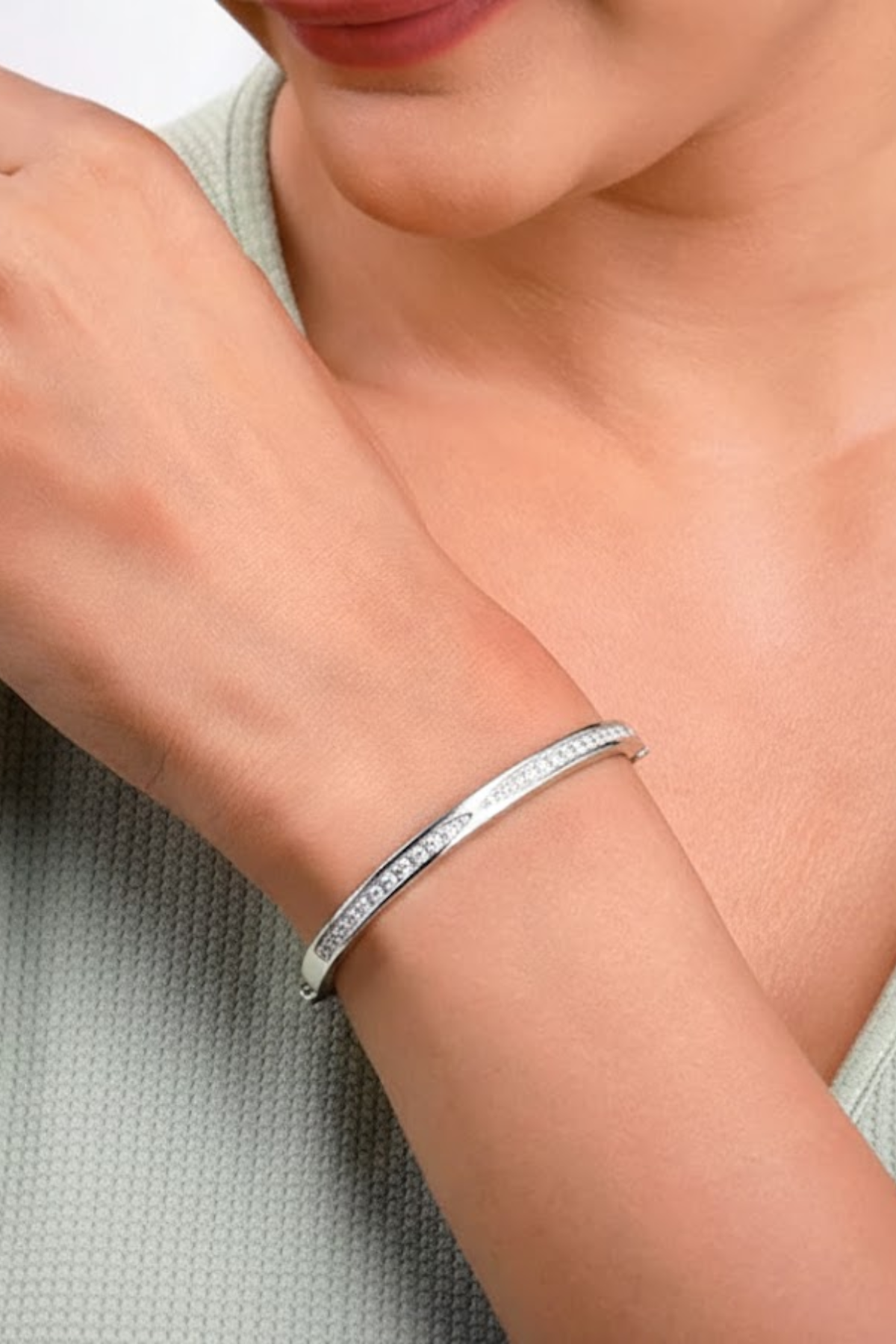 Silver Sleek Crystal Eternity Bangle | 925 Sterling Silver