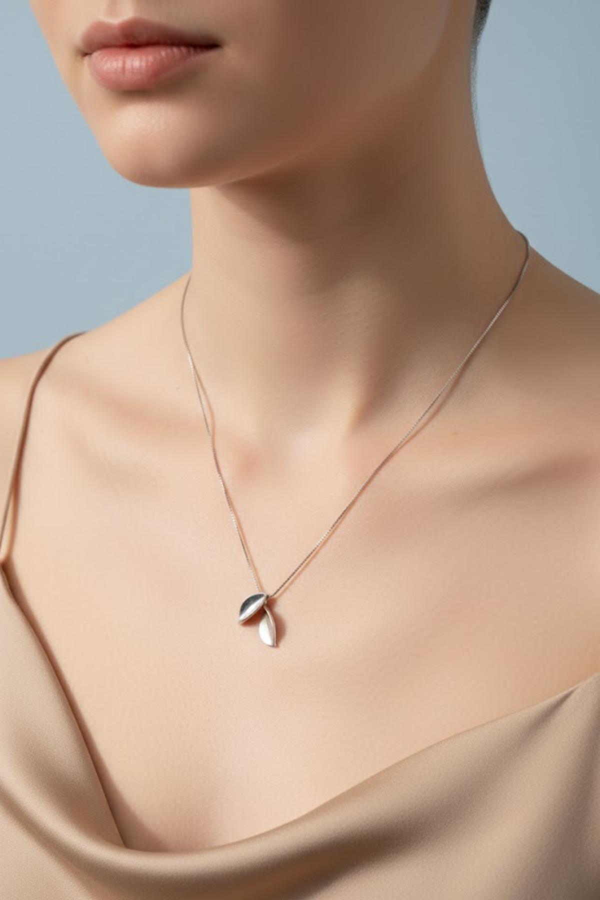 Silver & Black Enamel Twin Leaf Necklace | 925 Sterling Silver