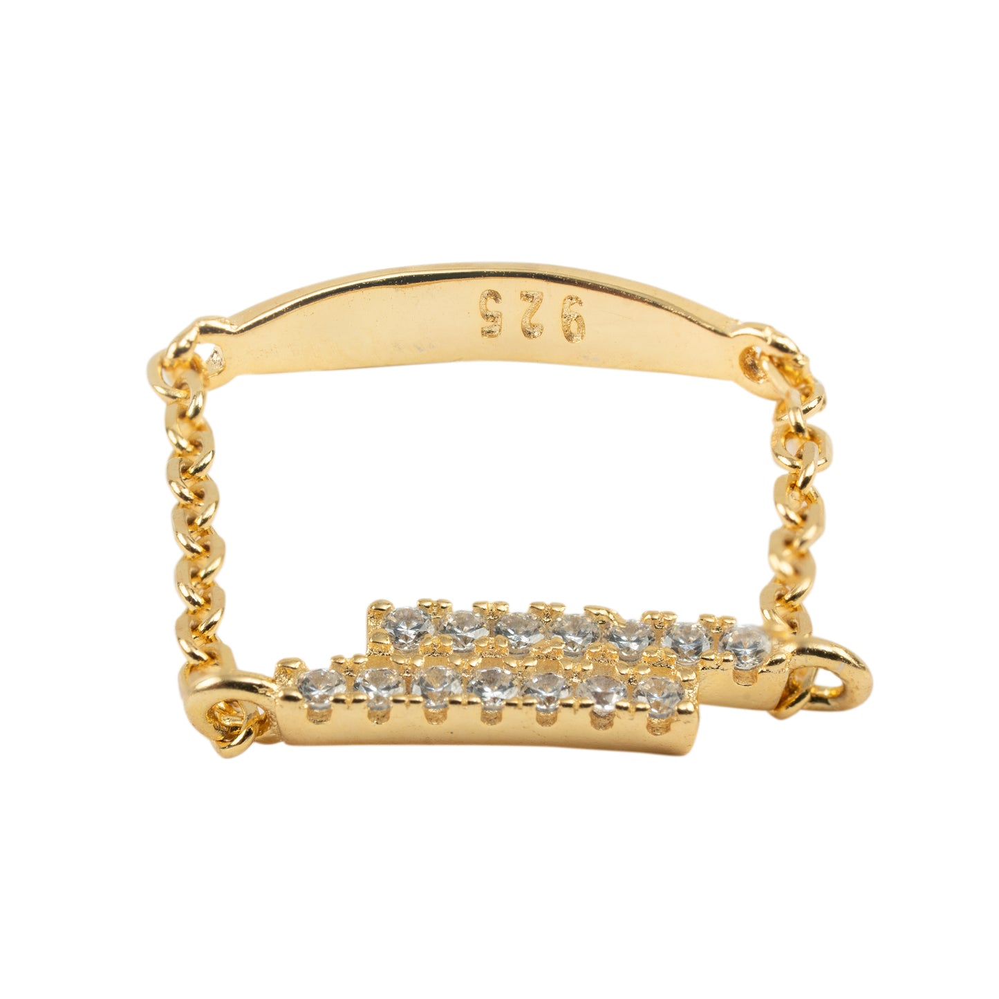 Modern Pavé Bar Double Chain Ring | Gold Polish